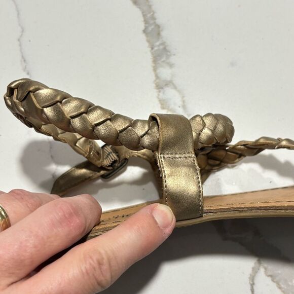 Kenneth Cole Reaction | Women’s Metallic Gold Braided Strappy Thong Sandals 9.5 - Picture 11 of 14